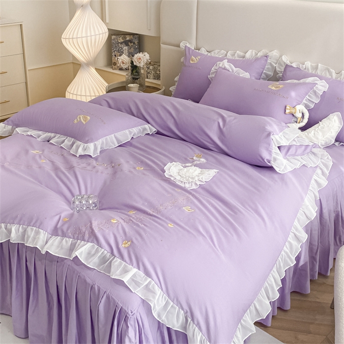 91家纺网 家纺一手货源 找家纺 丝印良品 2023新款全棉斯洛琪四件套系列 斯洛琪-紫