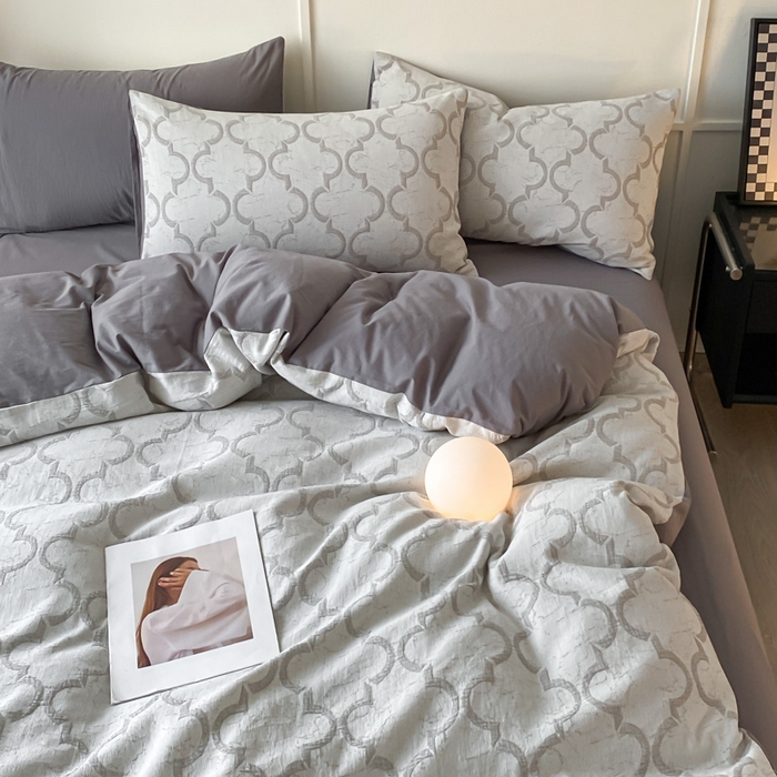 91家纺网 家纺一手货源 找家纺 ab家纺 2023新款沐云提花套件 沐云灰