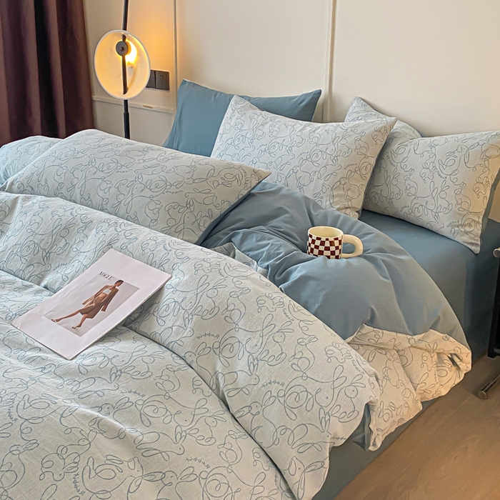 91家纺网 家纺一手货源 找家纺 ab家纺 2023新款沐云提花套件 线条蓝