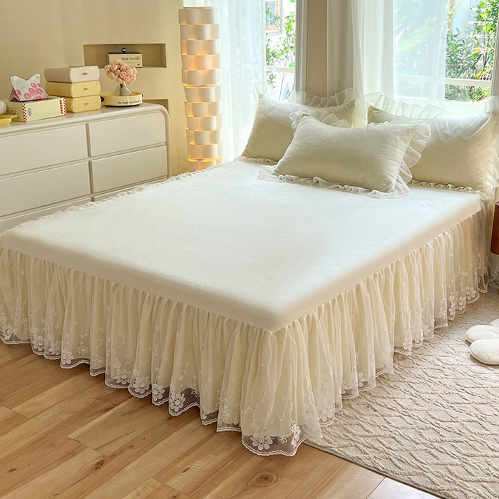 91家纺网 家纺一手货源 找家纺 唐人居 2025新款宝宝绒米朵系列-床裙 米朵-奶白