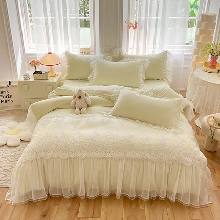 唐人居 2025新款亲肤磨毛花边款床裙系列--秘密花园 秘密花园-奶白