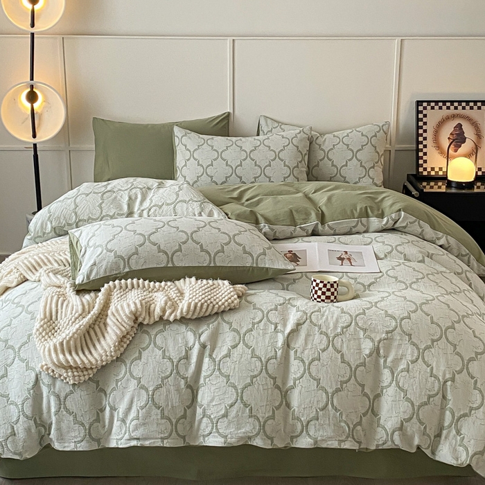 91家纺网 家纺一手货源 找家纺 ab家纺 2023新款沐云提花套件 沐云绿