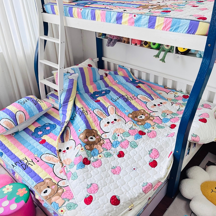 91家纺网 家纺一手货源 找家纺 小虾米 2023新款全棉卡通上下床夹棉系列被套 天真小兔