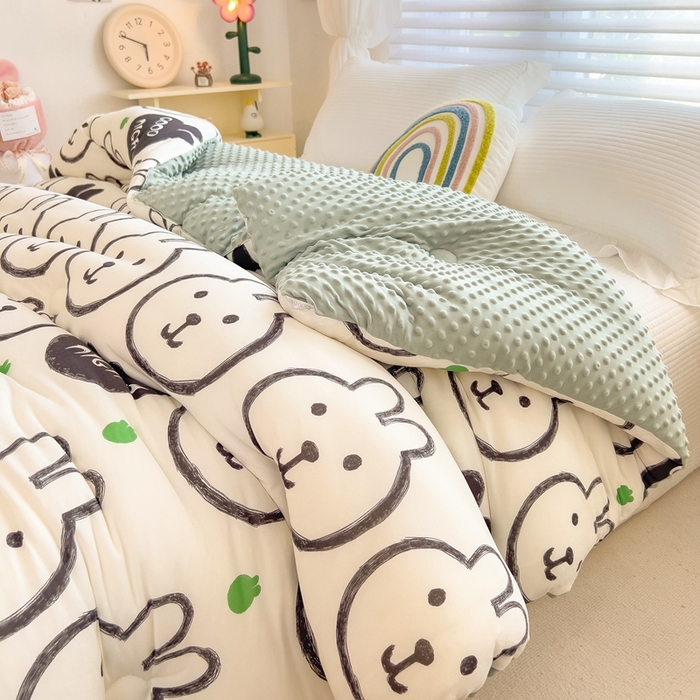 91家纺网 家纺一手货源 找家纺 米菲2023新款A类针织棉豆豆被冬被春秋被被芯被子 萌萌兔