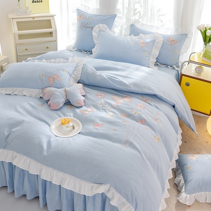 91家纺网 家纺一手货源 找家纺 （总）丝印良品 2023新款秋冬保暖云锦棉刺绣花边春卉系列四件套