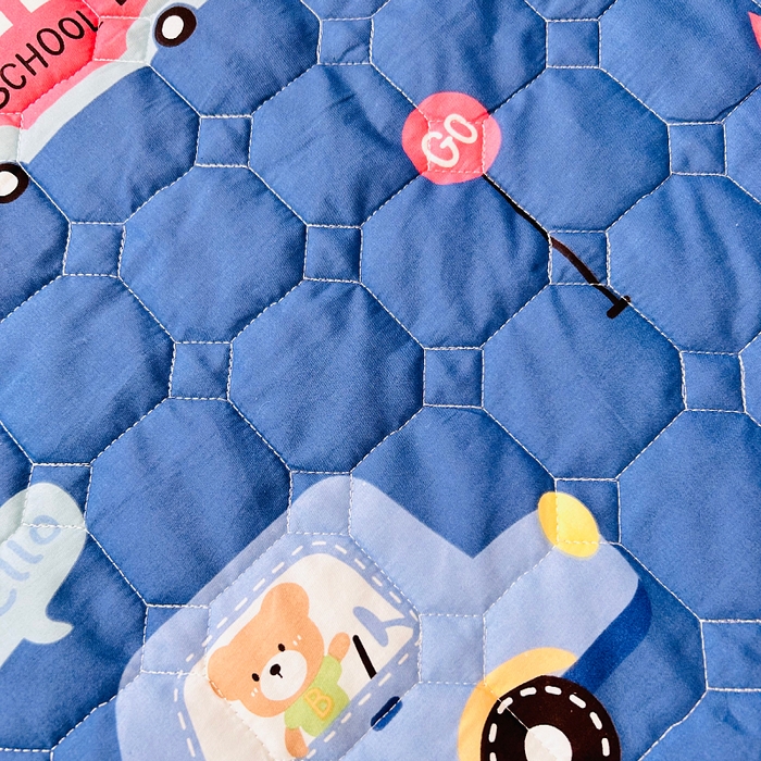 91家纺网 家纺一手货源 找家纺 小虾米 2023新款全棉卡通上下床夹棉系列床笠 宝宝巴士蓝