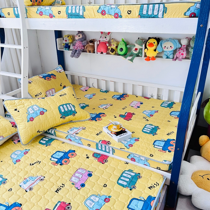 91家纺网 家纺一手货源 找家纺 小虾米 2023新款全棉卡通上下床夹棉系列床笠 小汽车黄