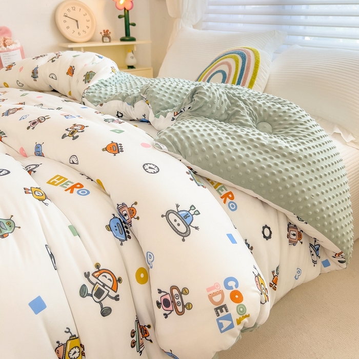 91家纺网 家纺一手货源 找家纺 米菲2023新款A类针织棉豆豆被冬被春秋被被芯被子 机器人