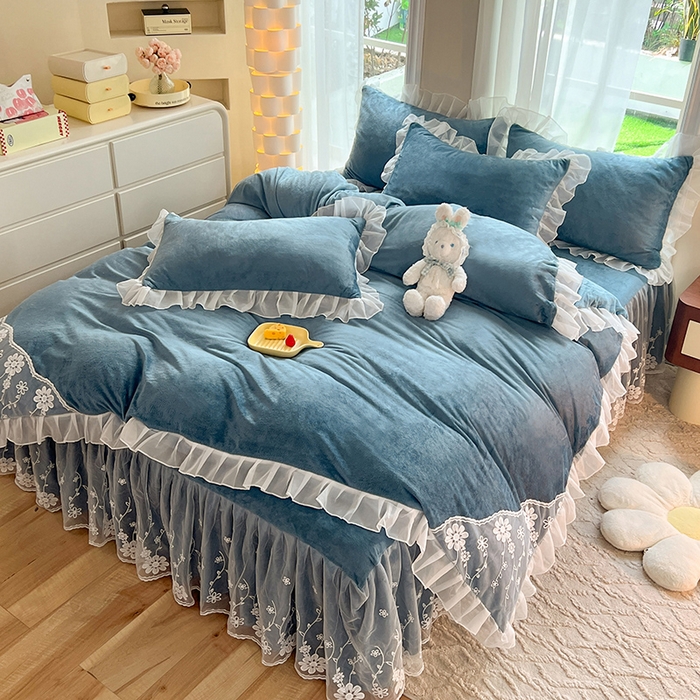 91家纺网 家纺一手货源 找家纺 唐人居 2025新款宝宝绒米朵系列-床裙 米朵-深蓝