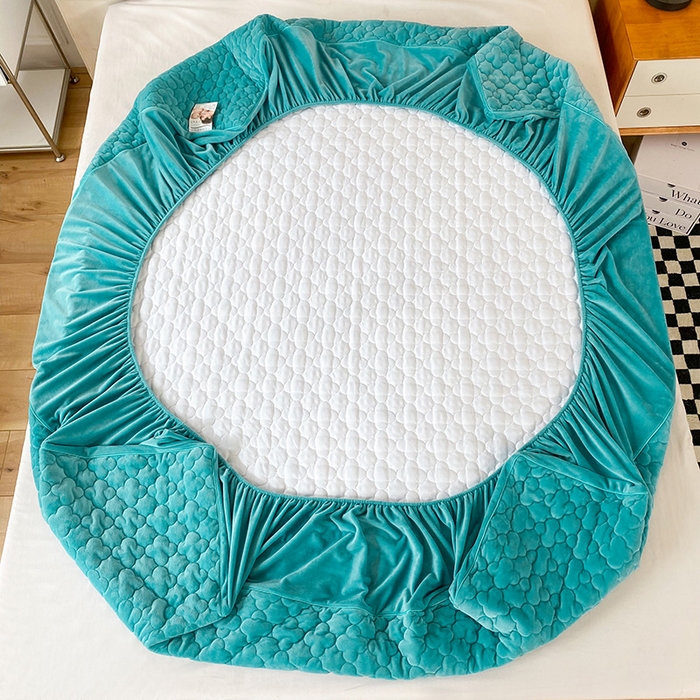 91家纺网 家纺一手货源 找家纺 7V 2023新款宝宝绒床笠牛奶绒360度全包围床笠 湖蓝