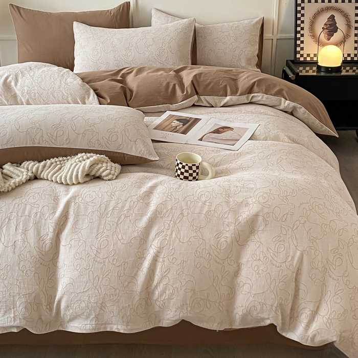 91家纺网 家纺一手货源 找家纺 ab家纺 2023新款沐云提花套件 线条咖