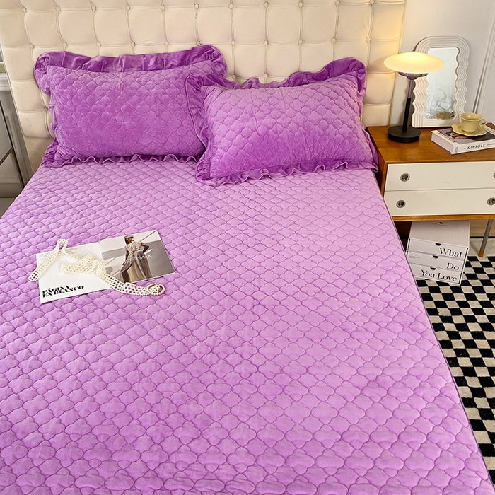 91家纺网 家纺一手货源 找家纺 7V 2023新款宝宝绒床笠牛奶绒360度全包围床笠 葡萄紫