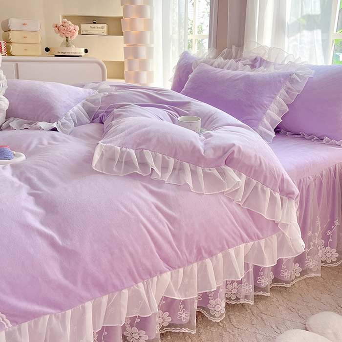 91家纺网 家纺一手货源 找家纺 唐人居 2025新款宝宝绒米朵系列-床裙 米朵-浅紫