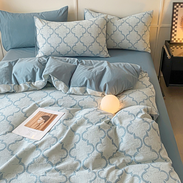 91家纺网 家纺一手货源 找家纺 ab家纺 2023新款沐云提花套件 沐云蓝