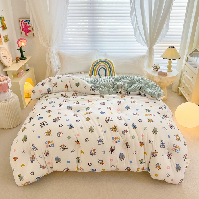 91家纺网 家纺一手货源 找家纺 米菲2023新款A类针织棉豆豆被冬被春秋被被芯被子 机器人