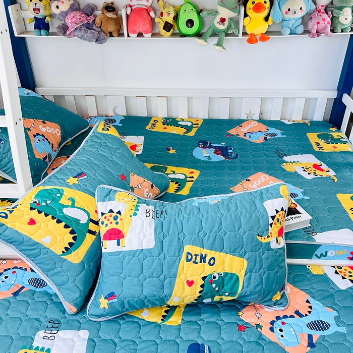 91家纺网 家纺一手货源 找家纺 小虾米 2023新款全棉卡通上下床夹棉系列床笠 恐龙家族绿