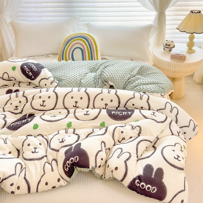 91家纺网 家纺一手货源 找家纺 米菲2023新款A类针织棉豆豆被冬被春秋被被芯被子 萌萌兔