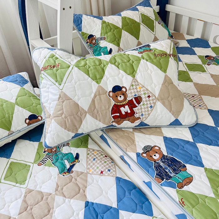 91家纺网 家纺一手货源 找家纺 小虾米 2023新款全棉卡通上下床夹棉系列床笠 欢乐熊