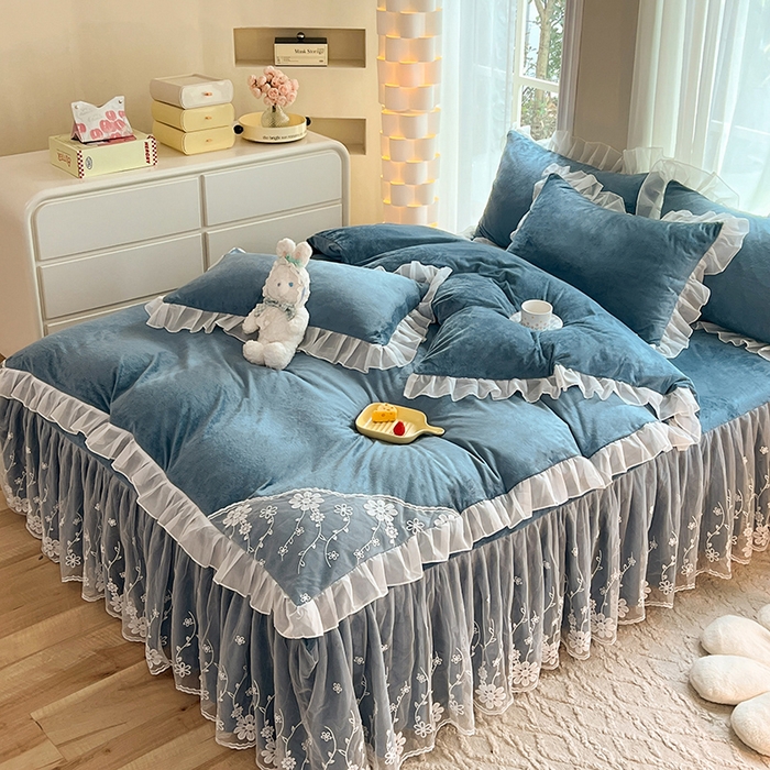 91家纺网 家纺一手货源 找家纺 唐人居 2025新款宝宝绒米朵系列-床裙 米朵-深蓝