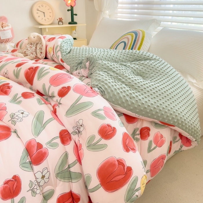 91家纺网 家纺一手货源 找家纺 米菲2023新款A类针织棉豆豆被冬被春秋被被芯被子 郁金香