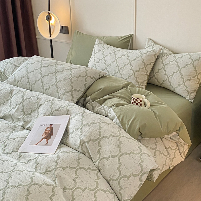 91家纺网 家纺一手货源 找家纺 ab家纺 2023新款沐云提花套件 沐云绿