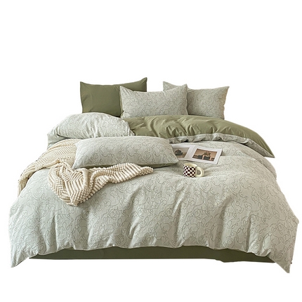 91家纺网 家纺一手货源 找家纺 ab家纺 2023新款沐云提花套件 线条绿