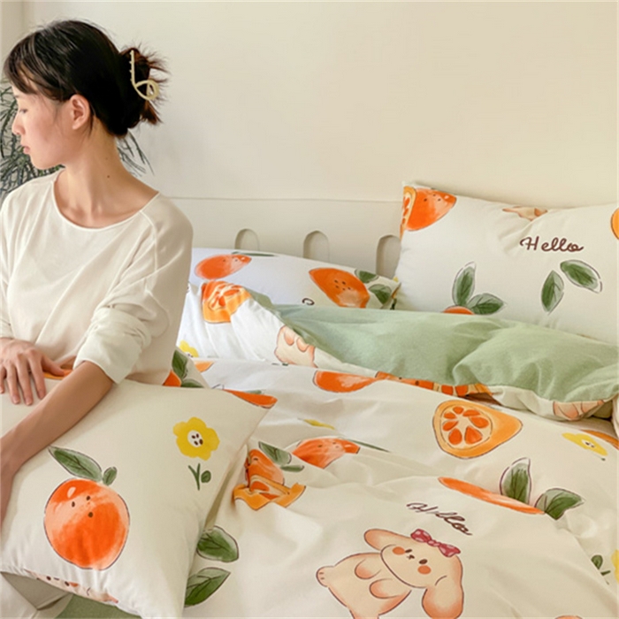 91家纺网 家纺一手货源 找家纺 棉乐町家居 2025新款全棉长绒棉磨毛四件套 柿柿如意