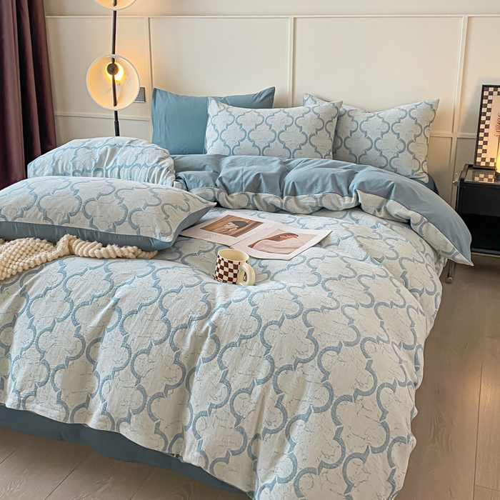 91家纺网 家纺一手货源 找家纺 ab家纺 2023新款沐云提花套件 沐云蓝