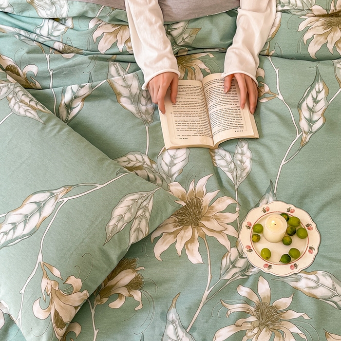 91家纺网 家纺一手货源 找家纺 棉乐町家居 2025新款全棉长绒棉磨毛四件套 花香溢梦-绿