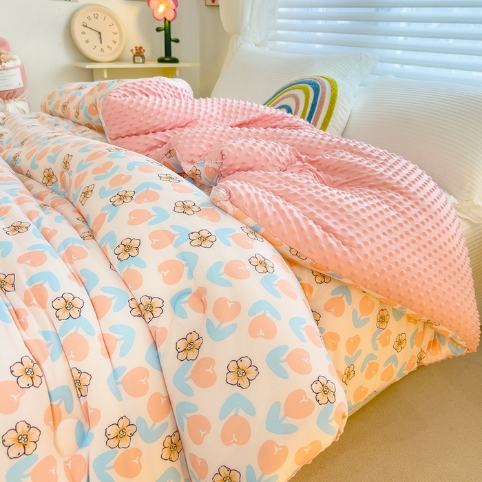 91家纺网 家纺一手货源 找家纺 米菲2023新款A类针织棉豆豆被冬被春秋被被芯被子 花颜