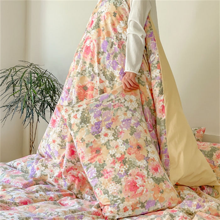 91家纺网 家纺一手货源 找家纺 首爱家纺 2025新款全棉长绒棉磨毛四件套 莫奈花园