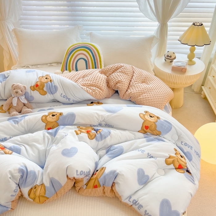 91家纺网 家纺一手货源 找家纺 米菲2023新款A类针织棉豆豆被冬被春秋被被芯被子 快乐熊