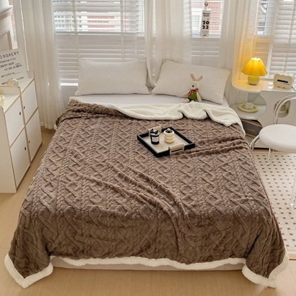 91家纺网 家纺一手货源 找家纺 艾咪 新款230克加厚塔芙绒双层毯子羊羔绒毛毯 深咖