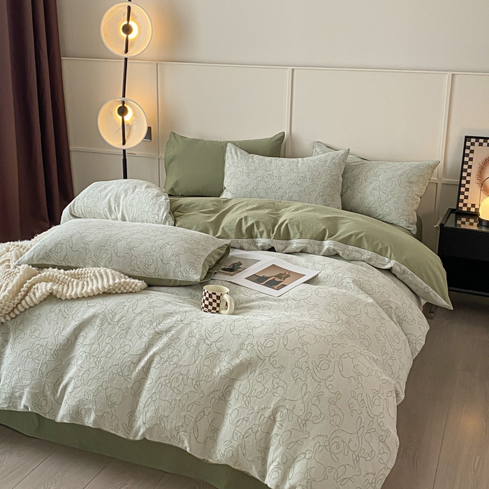 91家纺网 家纺一手货源 找家纺 ab家纺 2023新款沐云提花套件 线条绿