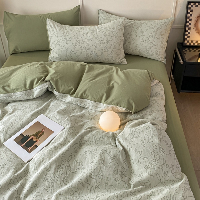 91家纺网 家纺一手货源 找家纺 ab家纺 2023新款沐云提花套件 线条绿