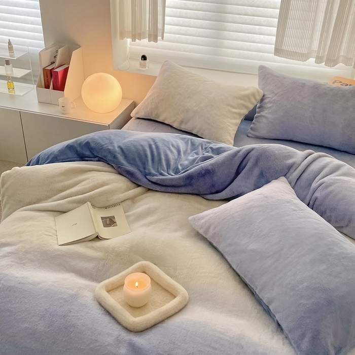 91家纺网 家纺一手货源 找家纺 金奇达家纺 2023新款【圣卡洛斯】渐变兔绒四件套 圣卡洛斯蓝