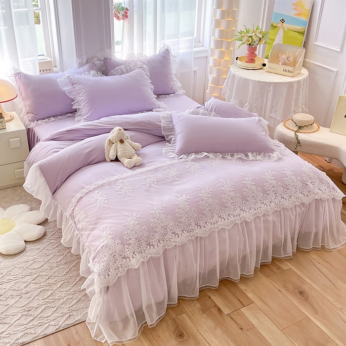 91家纺网 家纺一手货源 找家纺 唐人居 2025新款亲肤磨毛花边款床裙系列--秘密花园 秘密花园-浅紫