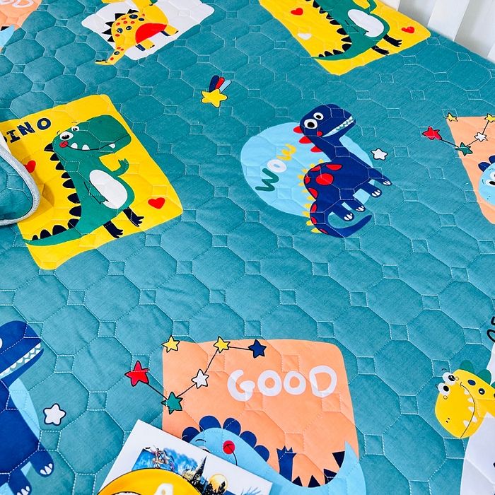 91家纺网 家纺一手货源 找家纺 小虾米 2023新款全棉卡通上下床夹棉系列床笠 恐龙家族绿