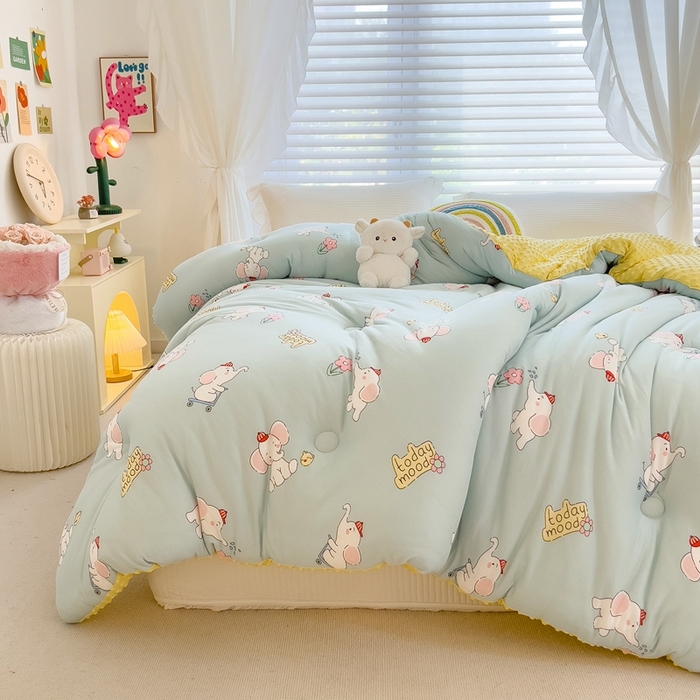 91家纺网 家纺一手货源 找家纺 米菲2023新款A类针织棉豆豆被冬被春秋被被芯被子 小象菲菲