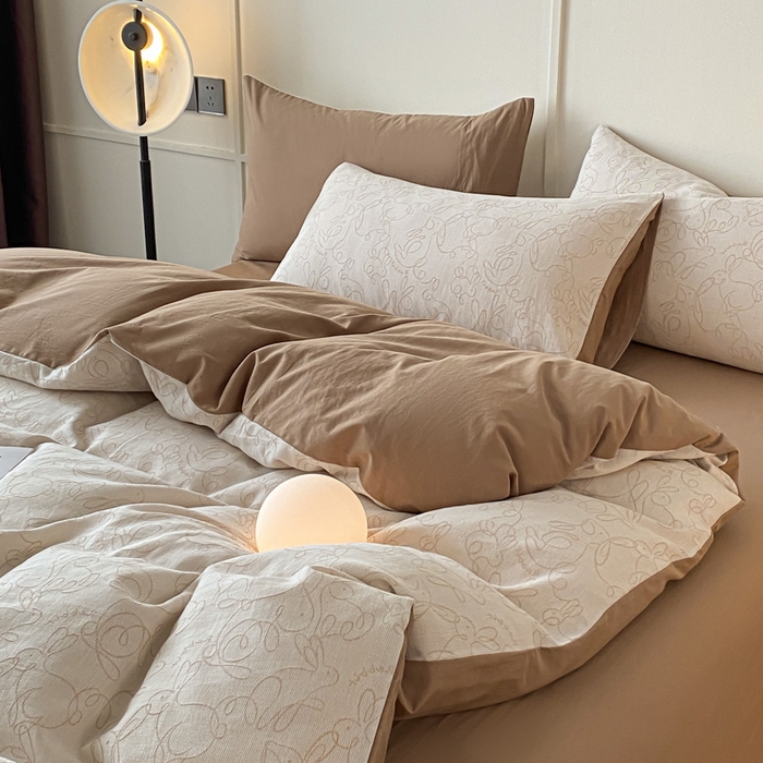 91家纺网 家纺一手货源 找家纺 ab家纺 2023新款沐云提花套件 线条咖