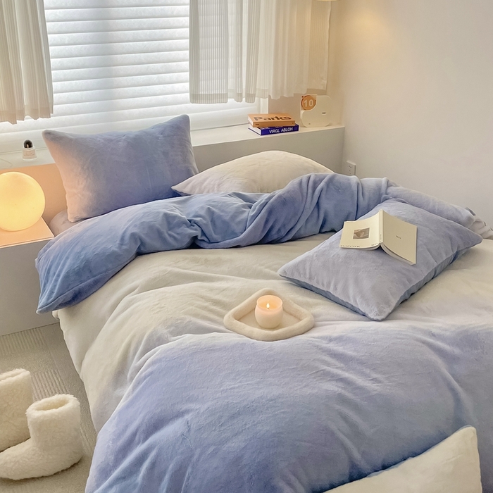 91家纺网 家纺一手货源 找家纺 金奇达家纺 2023新款【圣卡洛斯】渐变兔绒四件套 圣卡洛斯蓝