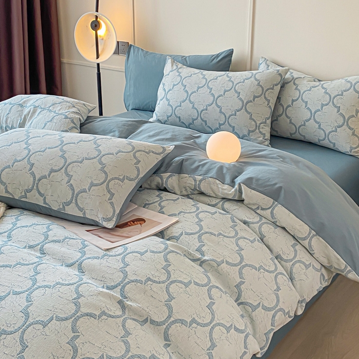 91家纺网 家纺一手货源 找家纺 ab家纺 2023新款沐云提花套件 沐云蓝