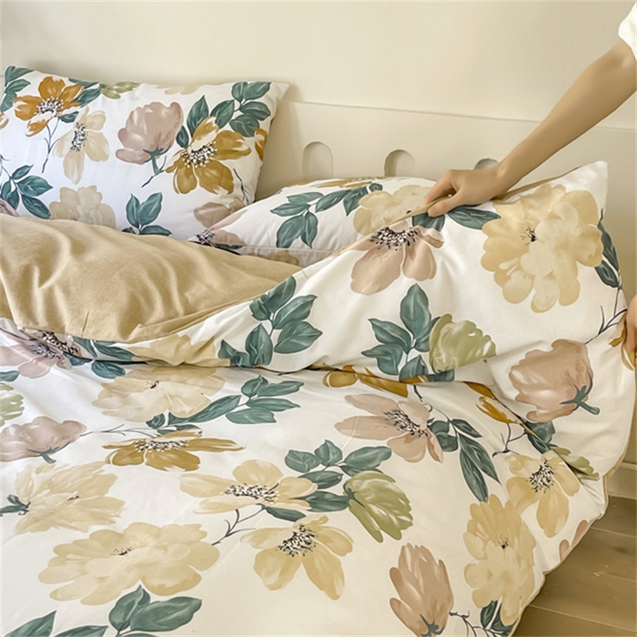 91家纺网 家纺一手货源 找家纺 首爱家纺 2025新款全棉长绒棉磨毛四件套 花尤墨