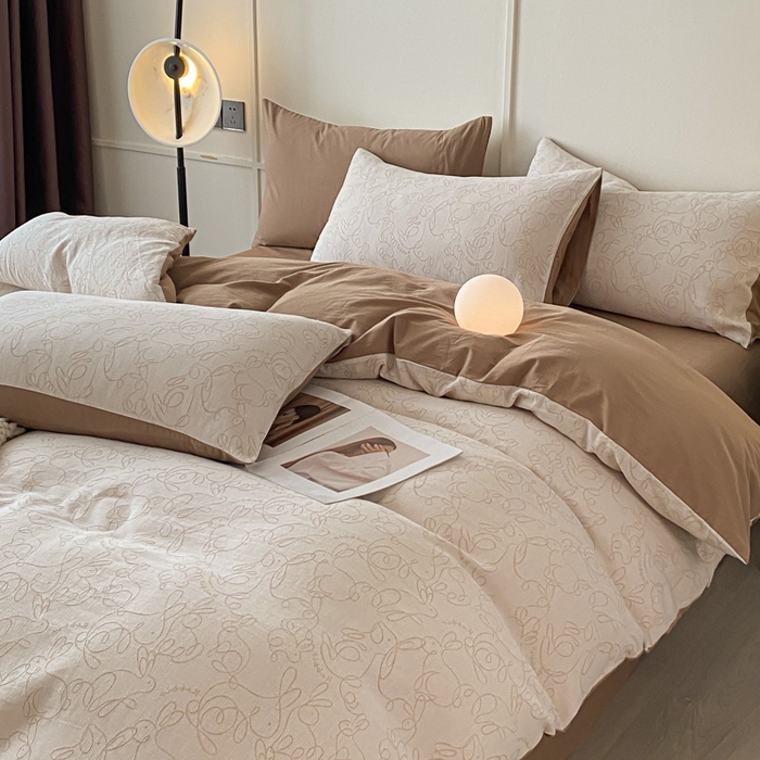 91家纺网 家纺一手货源 找家纺 ab家纺 2023新款沐云提花套件 线条咖