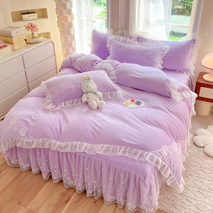 91家纺网 家纺一手货源 找家纺 唐人居 2025新款宝宝绒米朵系列-床裙 米朵-浅紫