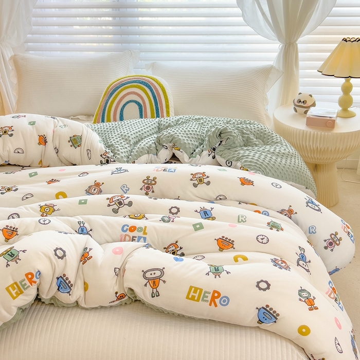 91家纺网 家纺一手货源 找家纺 米菲2023新款A类针织棉豆豆被冬被春秋被被芯被子 机器人