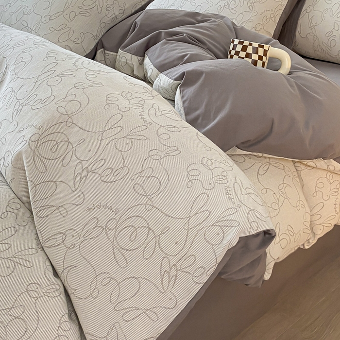 91家纺网 家纺一手货源 找家纺 ab家纺 2023新款沐云提花套件 线条灰