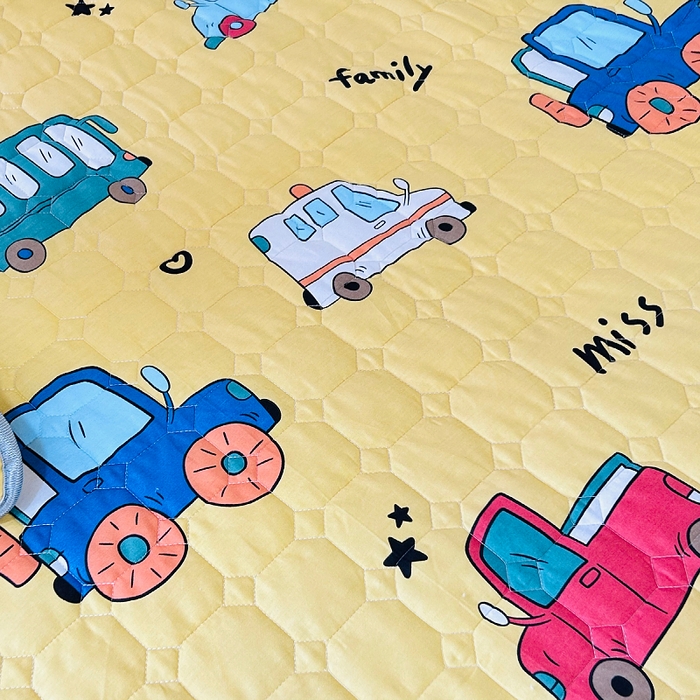 91家纺网 家纺一手货源 找家纺 小虾米 2023新款全棉卡通上下床夹棉系列床笠 小汽车黄