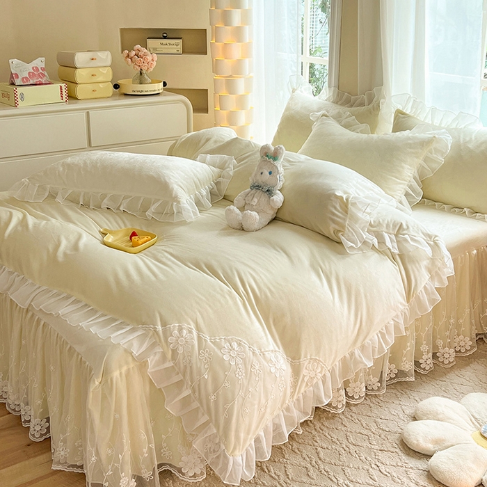 91家纺网 家纺一手货源 找家纺 唐人居 2025新款宝宝绒米朵系列-床裙 米朵-奶白