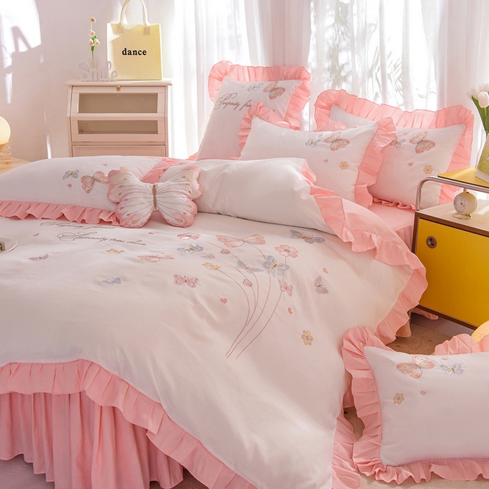 91家纺网 家纺一手货源 找家纺 丝印良品 2023新款秋冬保暖云锦棉刺绣花边春卉系列四件套 春卉-白玉